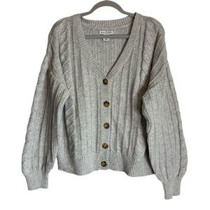 New Cupcakes & Cashmere Cable Knit Chunky Cardigan Fisherman Sweater XL Gray
